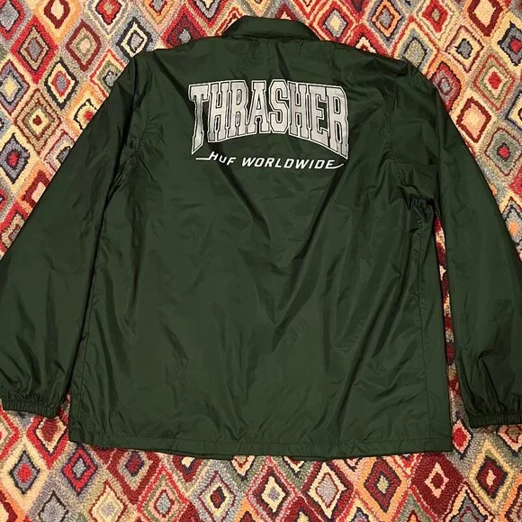 HUF x Thrasher Dark Green Windbreaker Jacket - Size XXL - Picture 2 of 3